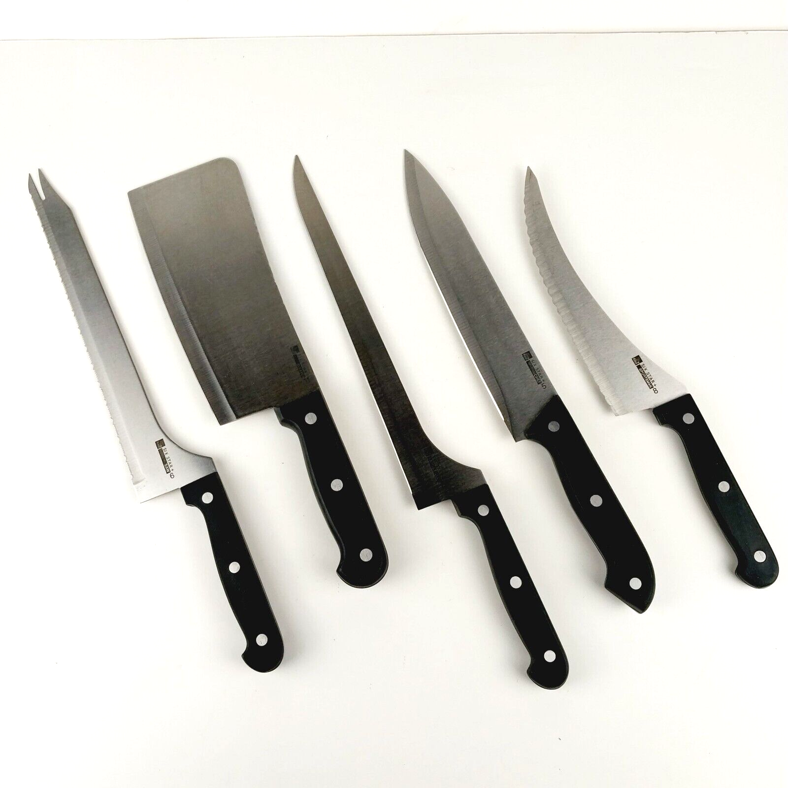 Ronco 5Pc Six Star Chef Kitchen Cutlery Stainless Knife Set Black