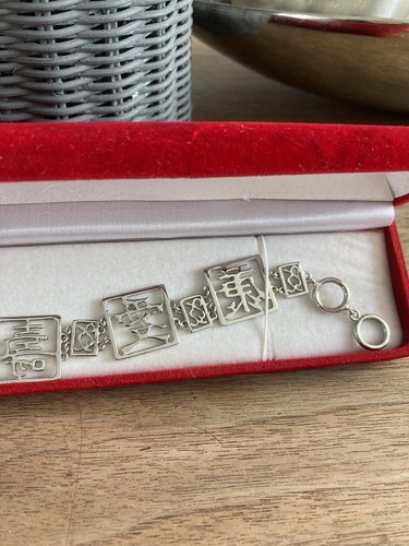 VINTAGE 925 SILVER FILAGREE LUCKY CHINESE BRACELET - Picture 3 of 4
