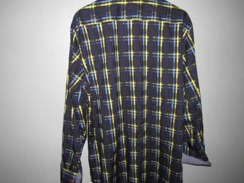 INSERCH ICON Mens Jacquard Button Up Shirt XL Blue Yellow Plaid Long Slv Cotton - Picture 4 of 5