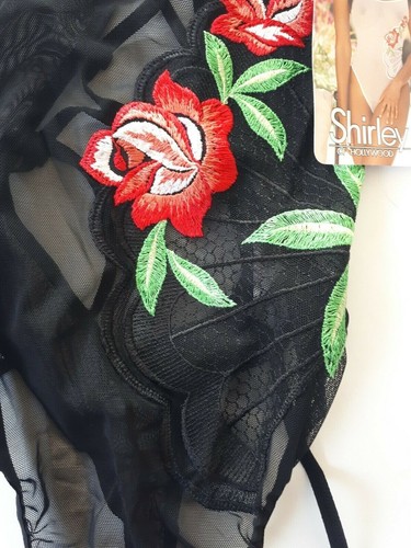 Shirley of Hollywood Size S Sheer Black Embroidered Teddy Erotic One-Piece Body - Picture 7 of 12