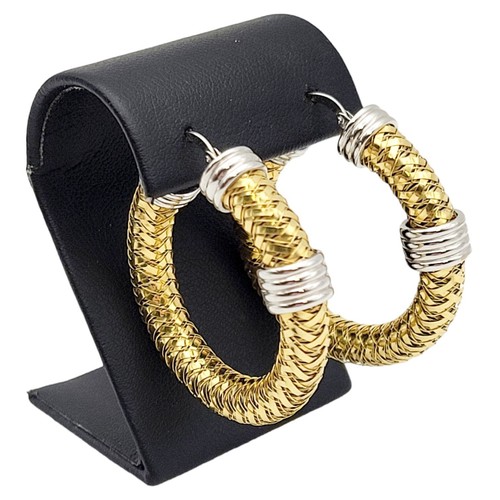 Roberto Coin Earrings Gold Polished Woven 5 mm Hoop 18 Kt Yellow/White Gold - Picture 12 of 15