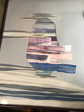 Huge Super Nice "Abstract Scene" Mixed Media Painting - Signed And Framed