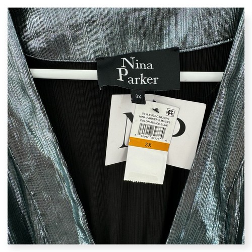 Nina Parker Metallic Jacket Womens Size 3X Tie Shiny Ice Blue Cardigan Party NEW - Picture 3 of 9
