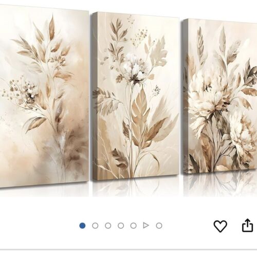 3pc framed neutral rust flowers Canvas Wall Art for bedroom living room - Picture 6 of 6