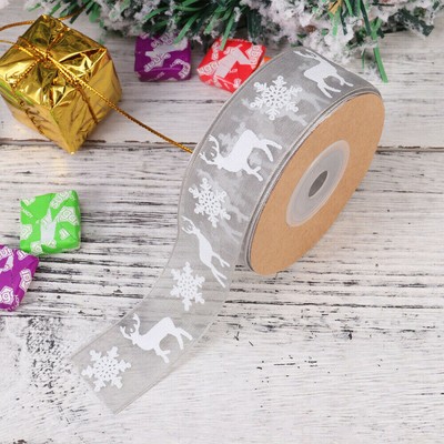 Christmas Ribbon Snowflake Deer Pattern Craft Trim Ribbon Gift Wrapping Ribbon F