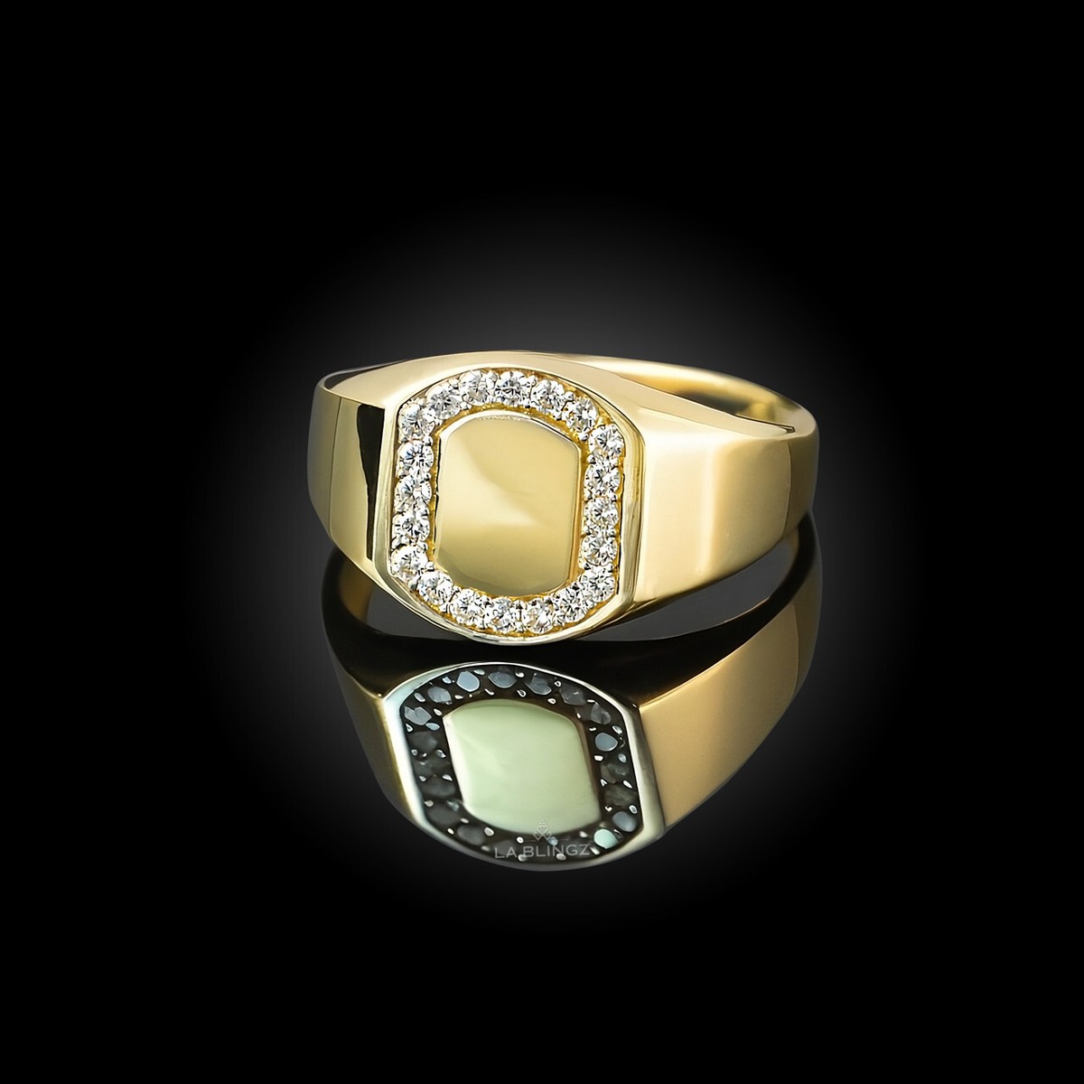 10K Gold Oval Signet Pinky Ring with 20 Diamonds | eBay