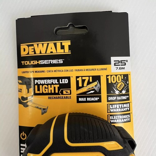 NEW DeWALT DWHT35625S TOUGHSERIES 25' Lighted Tape Measure w/ USB Charging Cable - Picture 3 of 9