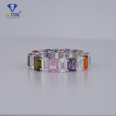 5.37 TDW Emerald Cut Labgrown Diamond Ring 925 silver Labstone