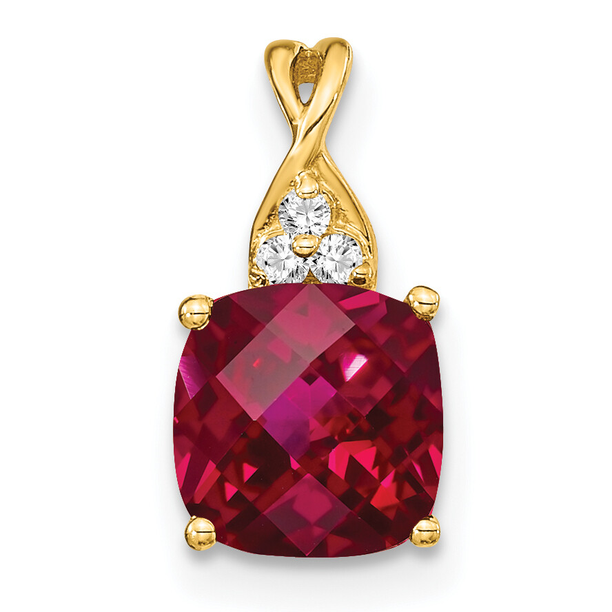 ❣️Ruby❣️（107。957） Lex & Lu 14k Yellow Gold Created Ruby and Diamond Pendant