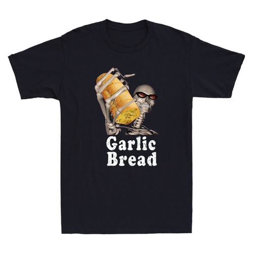 Garlic Bread Skeleton Funny Skull Hold Bread Graphic Quote Vintage Men's T-Shirt - Picture 3 of 8