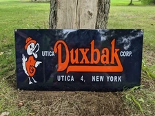LARGE VINTAGE DUXBAK CORP. PORCELAIN HEAVY METAL PET SIGN 24"X 12"