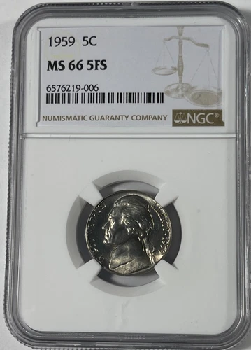 1959 Jefferson 5C NGC MS66 5FS (#18045) Fresh holder.