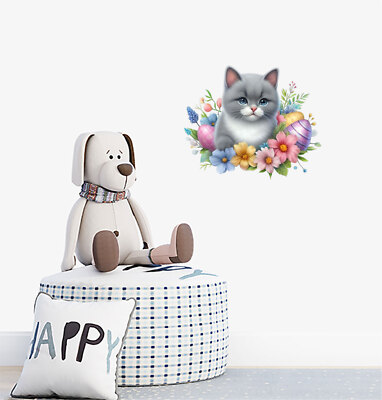 Niedliche Ostern Katze Blume Wandkunst Schlafzimmer bunte Vinyl Aufkleber Abziehbilder a10025