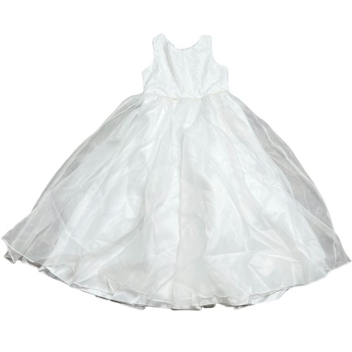 Joys Kids USA Dress Girls Size 12 White Floral Embroidered Lace Tulle Beaded - Picture 2 of 6