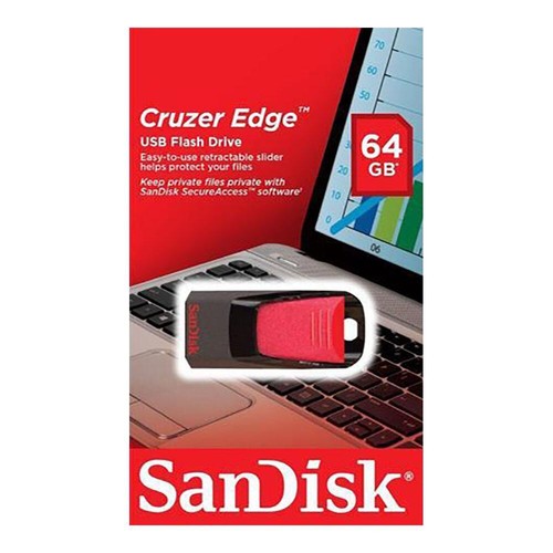 SanDisk Cruzer Edge 64GB USB Flash Drive Memory Stick-UK - Afbeelding 1 van 2