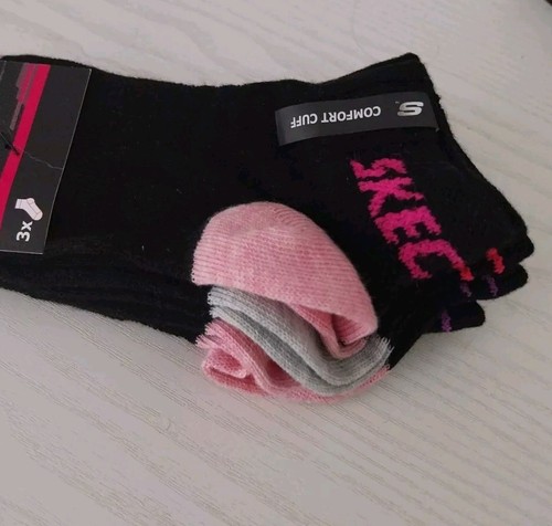 Skechers Comfort Cuff Girls Quarters 3 Pairs Size 9-11 - Picture 2 of 3