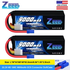 2xZeee 22.2V 100C 9000mAh 6S Lipo Battery EC5 for RC Car Helicopter Desert Racer