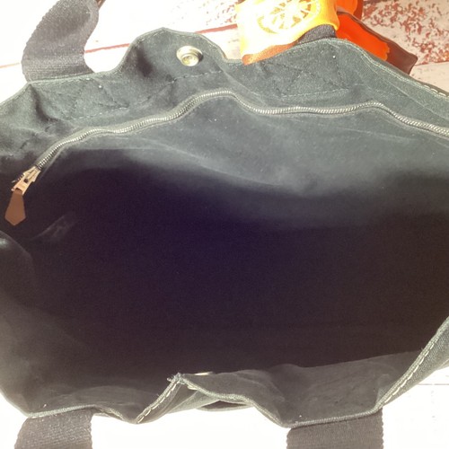 HERMES Black MM Canvas Tote Bag Purse USED - Picture 10 of 11