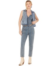 Rock And Roll Denim Women's Medium Wash Cropped Denim Fringe Vest - Rrwd98r114