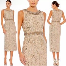 Mac Duggal Embellished Sleeveless High Neck Midi Dress 10739 In Gold Size 6 New