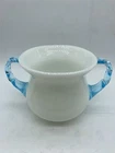 Vintage Fenton Aqua Blue Ice Pale Blue Ruffled Crest Milk Glass Sugar Bowl