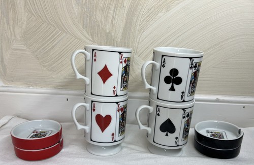 Playing Cards Footed Pedestal stackable 8oz Cup/Mug w/Saucer/Ashtray|Japan Made - Picture 5 of 24