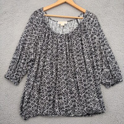 Michael Kors Top Womens 3X Black Snake Print 3/4 Sleeve Elastic Waist Ruffle
