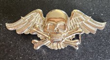 Heavy Metal Mfg. Winged Skull and Crossbones Belt Buckle Made In USA