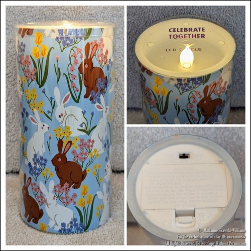 2 NEW SPRING EASTER 6" LED FLAMELESS PILLAR CANDLES BUNNY TULIPS AUTO TIMER  - Picture 3 of 3