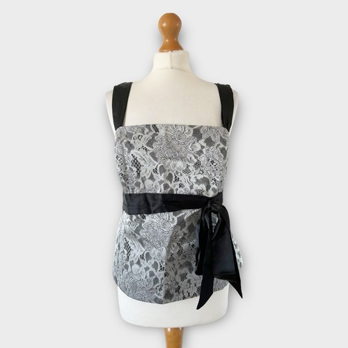 Vintage Next Bodice Top Fit 18 Silver Black Floral Damask Y2K Glam Evening NEW - Picture 3 of 10