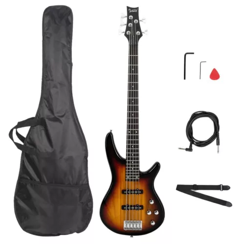 GIB Electric 5String Bass Guitar Full Size W/ Bag Strap Pick Cable  Sunset Color