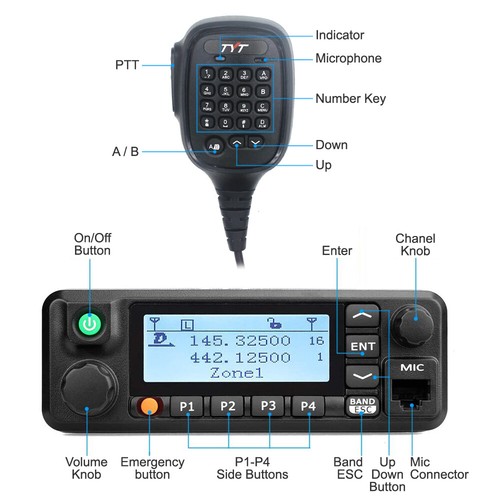 Radio móvil digital móvil TYT MD-9600 doble banda 50/45/25W GPS 1000Ch DMR radio móvil - Imagen 10 de 12