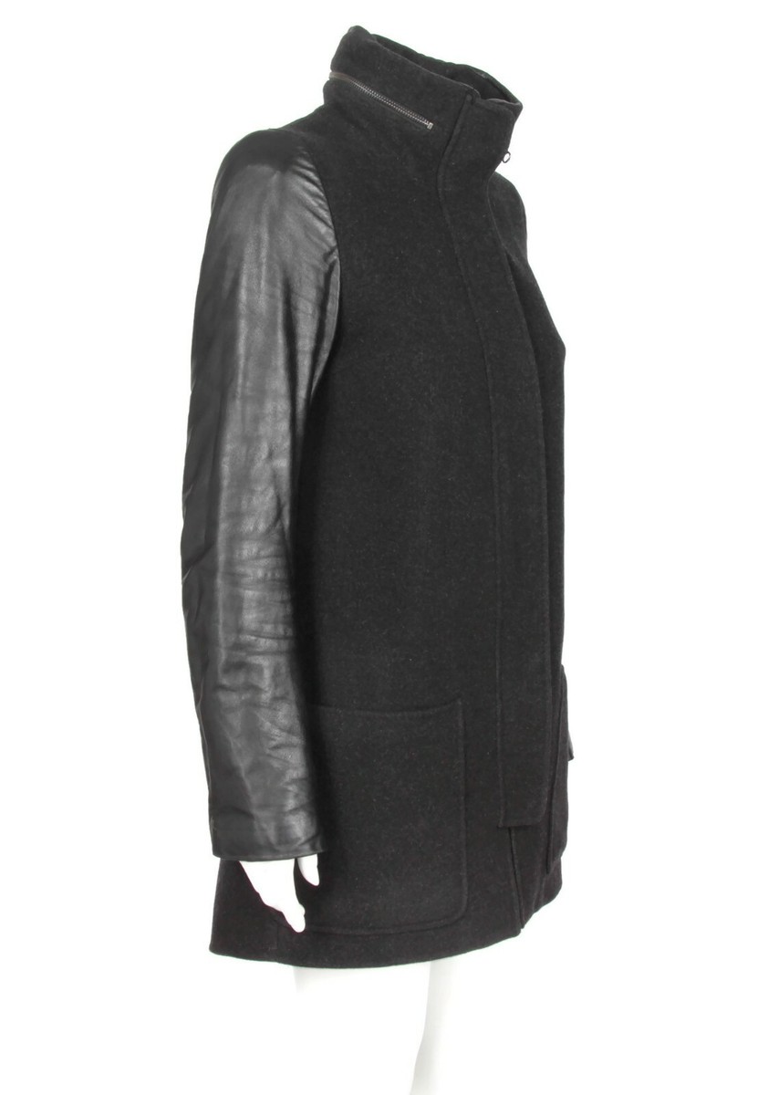 MACKAGE Beautiful Wool Leather Contrast Pea Coat Women's Jacket Black size Small View 6