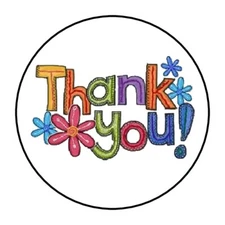 30 Thank You Envelope Seals Labels Stickers 1.5" Round Flowers Colorful