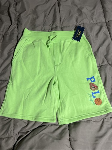 Polo Ralph Lauren Bear Player Fleece Sweat Lime Green Shorts Boys Youth L 14-16 - Picture 1 of 5