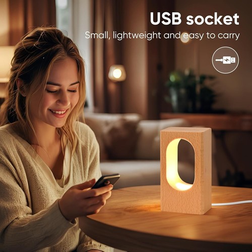 LED Wood Desk Lamp, Bedroom Bedside Night Light, Dimmable Led Lighting, Creat... - Picture 2 of 7