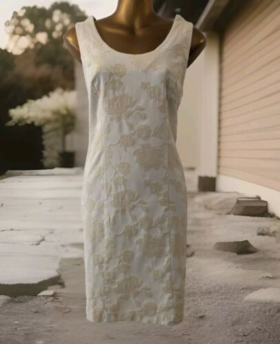 APRIRI abito tubino donna vintage beige floccato senza maniche taglia 12 sopra il ginocchio - Foto 14 di 14
