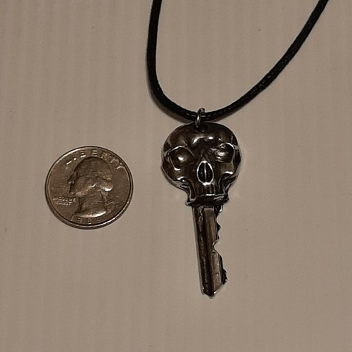 SKULL KEY Pewter Pendant Charm / 26" Adjustable Necklace U.S.A. - Picture 2 of 3