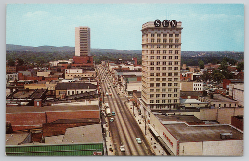 Downtown Greenville SC taken from Poinsett Hotel Looking up N. Main St. Postcard - Picture 1 of 4