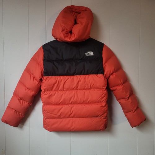 The North Face 550 Down Fill Size Youth S/P 7/8 Orange Hooded Puffer Jacket - Picture 2 of 8