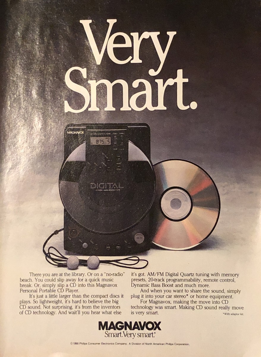 1990 Magnavox Personal Portable CD Player VTG 90s PRINT AD