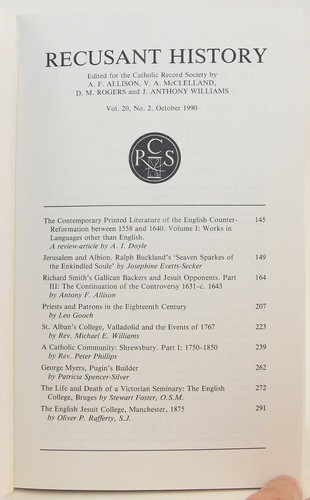 Recusant History: Research in Post-Reformation Catholic History October 1990 - Picture 2 of 5