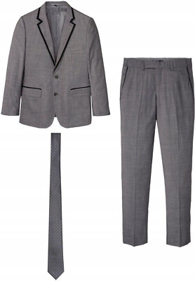 3-tlg Anzug: Sakko Hose Krawatte Slim Fit Gr. 48-66 Grau Herren-Anzug Set Neu