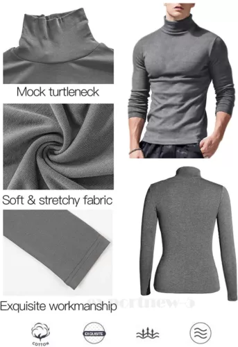 Men Slim Fit Soft Turtleneck Long Sleeve Pullover Lightweight T Shirt Basic Tops - Picture 4 of 11