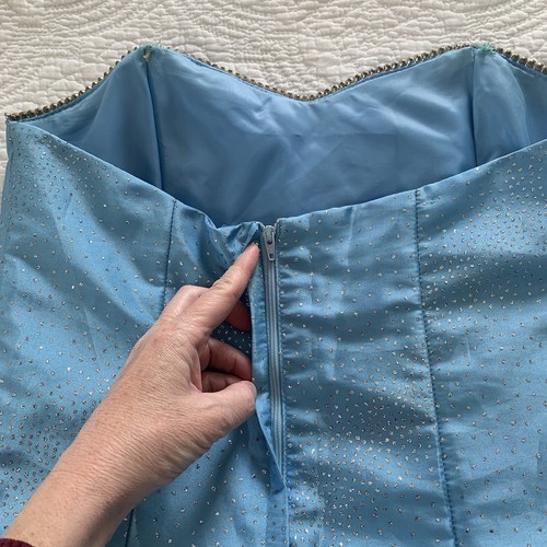 Abito Jessica McClintock Gunne Sax taglia 5 vintage senza spalline vestito blu bambino - Foto 5 di 12