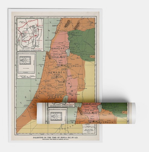 1912 Palestina en el tiempo de Jesús, 4 a.C.-30 d.C. Mapa Israel Tierra Santa Póster - Imagen 2 de 13