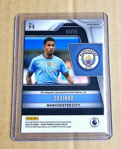 2024/25 PANINI PRIZM EPL SAVINHO PURPLE PRIZM AUTO RARE SP #/25 MANCHESTER CITY - Picture 2 of 2