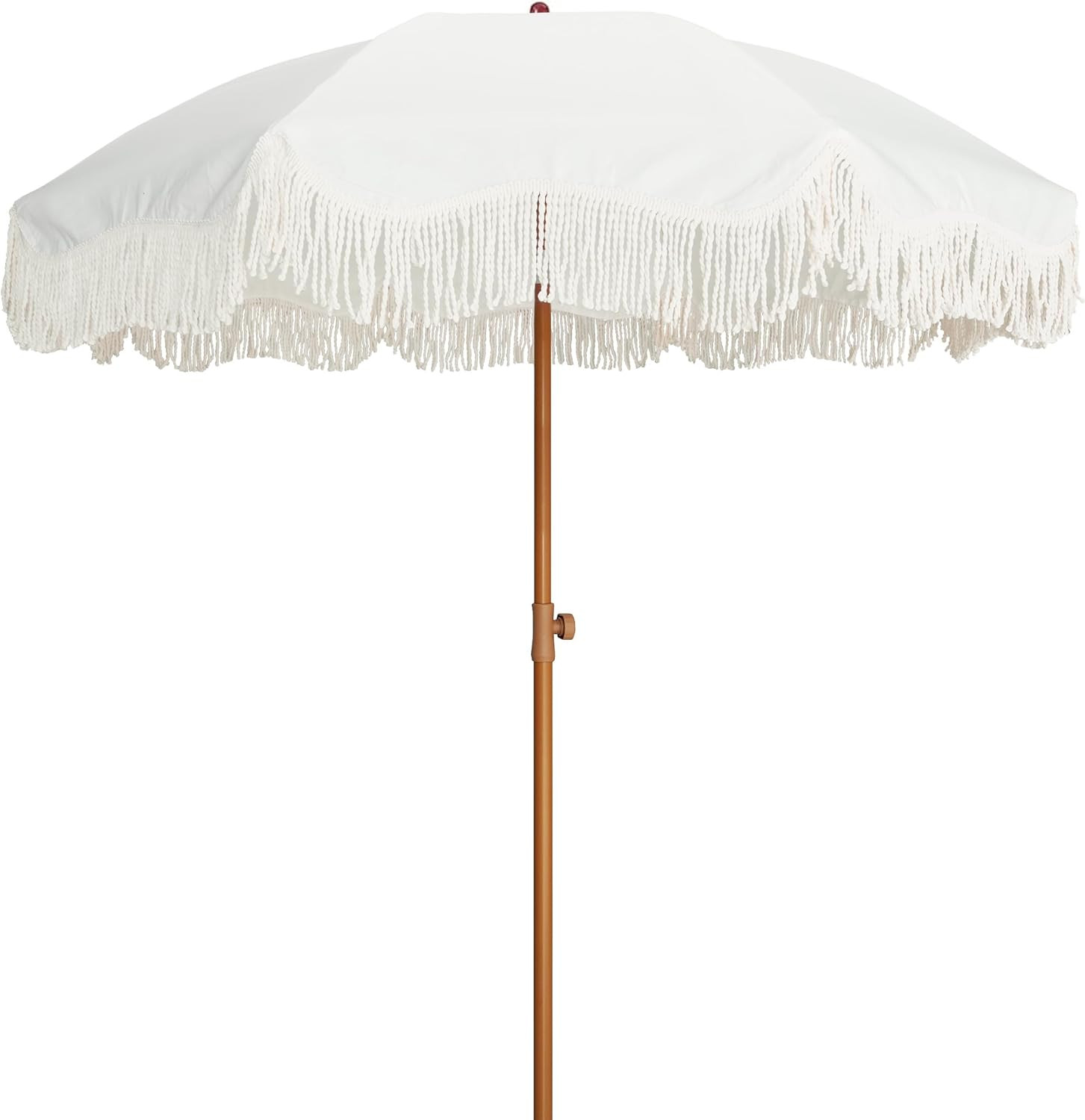 Boho Fringe Umbrella Outdoor Patio, 6.5Ft UPF50+ Picnic Umbrella with Tassels wi