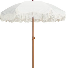 Boho Fringe Umbrella Outdoor Patio, 6.5Ft UPF50+ Picnic Umbrella with Tassels wi