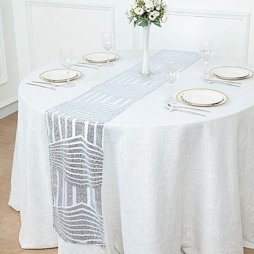 12"x108" SILVER Tulle TABLE RUNNER Sequins Geometric Pattern Party Decorations - Bild 1 von 8
